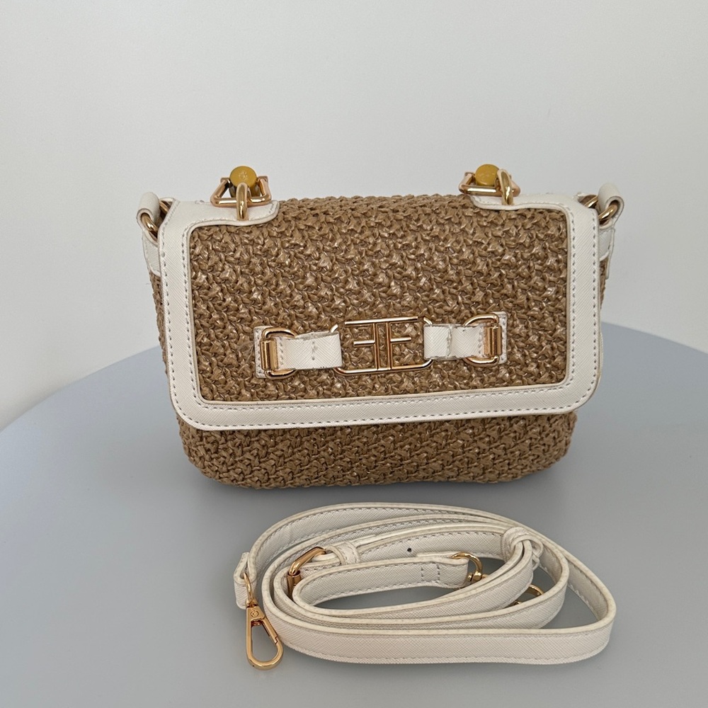 Studio F Chic Tan and White Satchel with Bamboo Handle - Picture 7 of 10